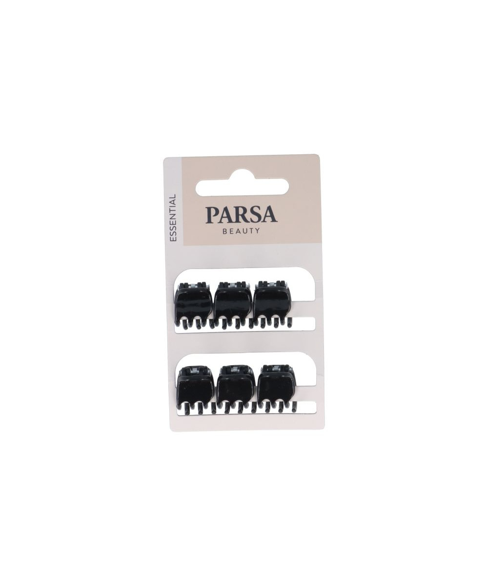 PARSA ESSENTIAL plaukų žnyplės, mažos, blizgi juoda sp., 6 vnt.