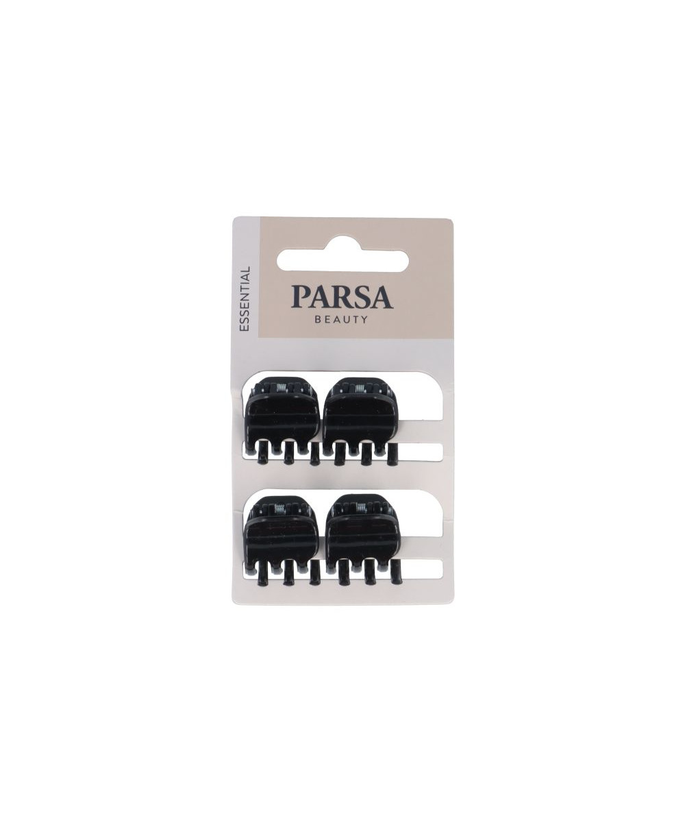 PARSA ESSENTIAL plaukų žnyplės, blizgi juoda sp., 4 vnt.